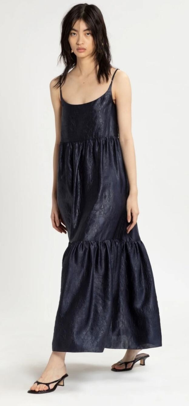 Sies Marjan Brianna Satin Maxi Dress Sleeveless Dark Navy Size Small NWT Pockets